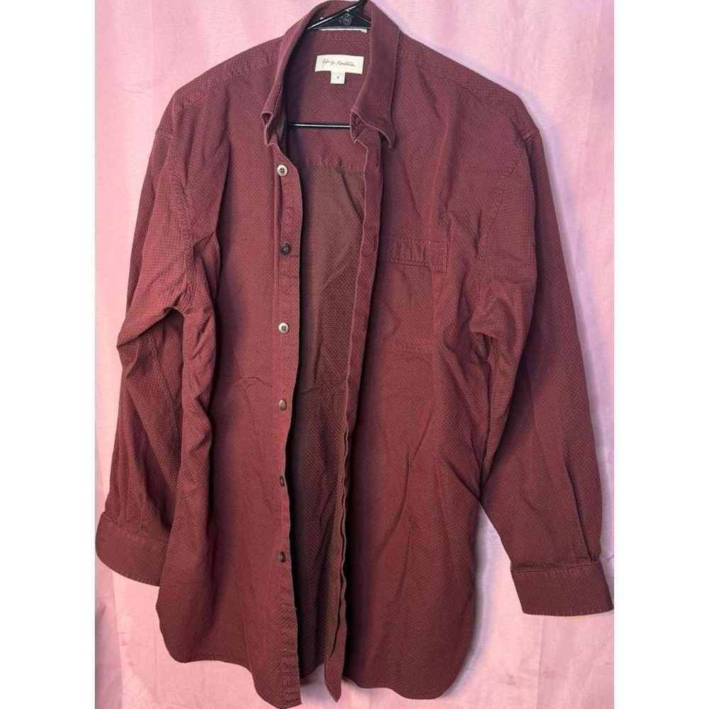 John W. Nordstrom Men's Burgundy Solid Woven Button-Up Point Collar Shirt M
